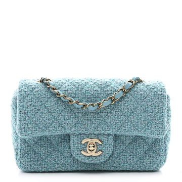 Wool Tweed Quilted Mini Rectangular Flap Turquoise Light Blue