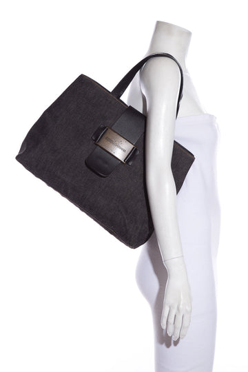 Dolce & Gabbana Dark Leather/denim Tote  Handbag
