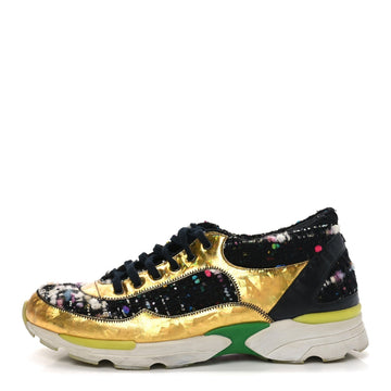 Tweed Lambskin Runway Sneakers 39.5 Black Multicolor