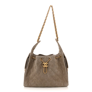 Suede Quilted Small Chanel 25 Handbag Dark Grey