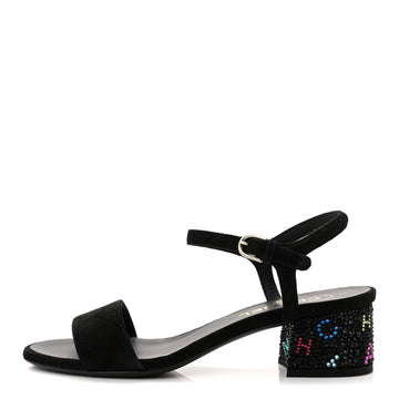 Suede Strass Ankle Strap Sandals 37.5 Black Multicolor