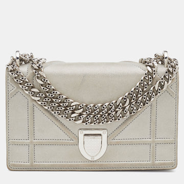 Grey Shimmering Leather Mini Diorama Crossbody Bag