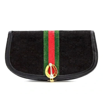 Rare, early Gucci, black Gucissima print canvas and black leather, semi-circular shape, wallet with an inlaid red and green Sherry stripe