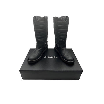 Chanel  Quilted Leather Star Biker Boots Sz 40