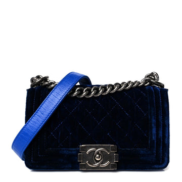 Velvet Quilted Small Boy Flap Blue