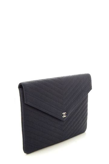 Chanel 2017  Navy Leather Chevron O Clutch
