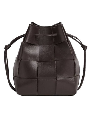 Luxury Bottega Veneta Intrecciato Cassette Small Bucket Bag Fondente