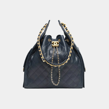 Chanel 25 Medium Handbag Grained Calfskin & Gold tone Metal Dark Blue
