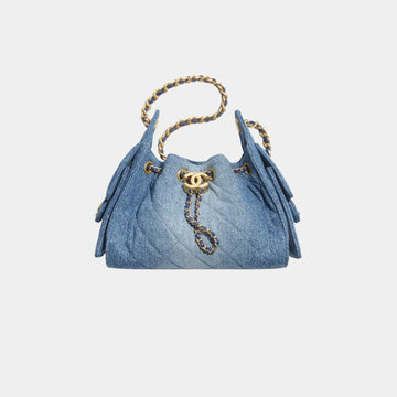 Chanel 25 Mini Handbag Washed Denim & Gold Tone Metal