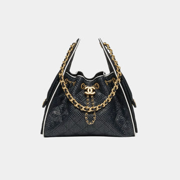 Chanel 25 Small Handbag Braided Raffia Calfskin & Gold Tone Metal
