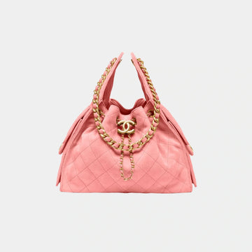 Chanel 25 Small Handbag Suede Calfskin & Gold Tone Metal Pink