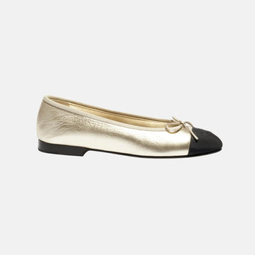 Ballet Flats in Laminated Lambskin and Grosgrain