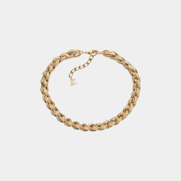 Braided Necklace Metal & Lambskin Gold & Beige
