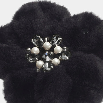 Camellia Mixed fibers Rhinestones & Glass Beads Black