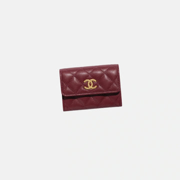 Card Holder in Shiny Grained Calfskin Strass and Gold Tone Metal