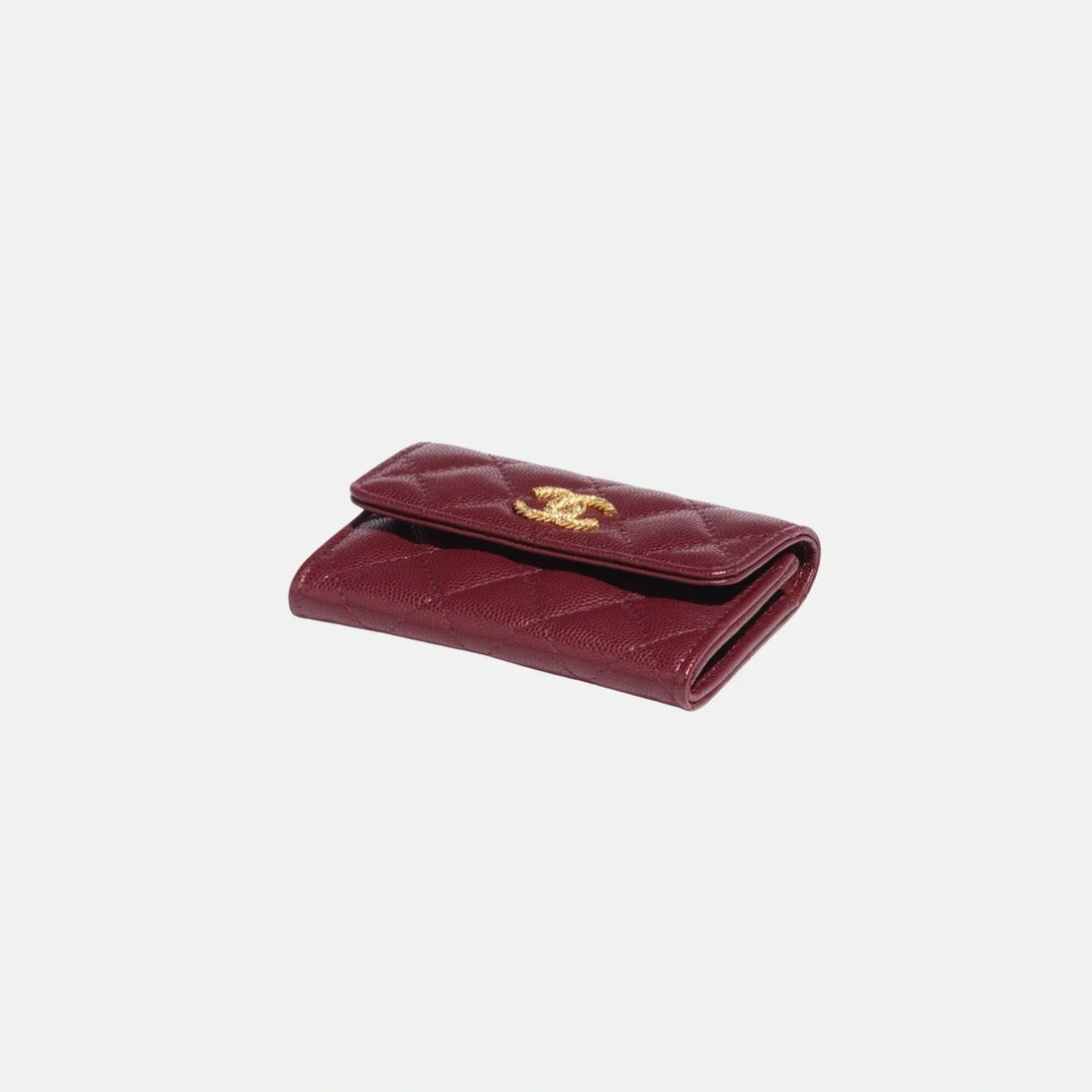 Card Holder in Shiny Grained Calfskin Strass and Gold Tone Metal