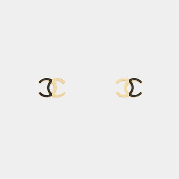 CC Stud Earrings in Gold Metal and Black Resin