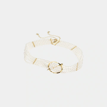 Chain Belt Metal Resin & Rhinestones Gold Pearly White & Crystal