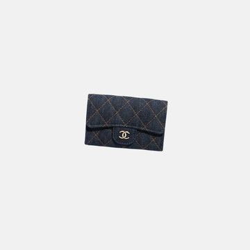 Classic Card Holder in Denim and Gold Metal