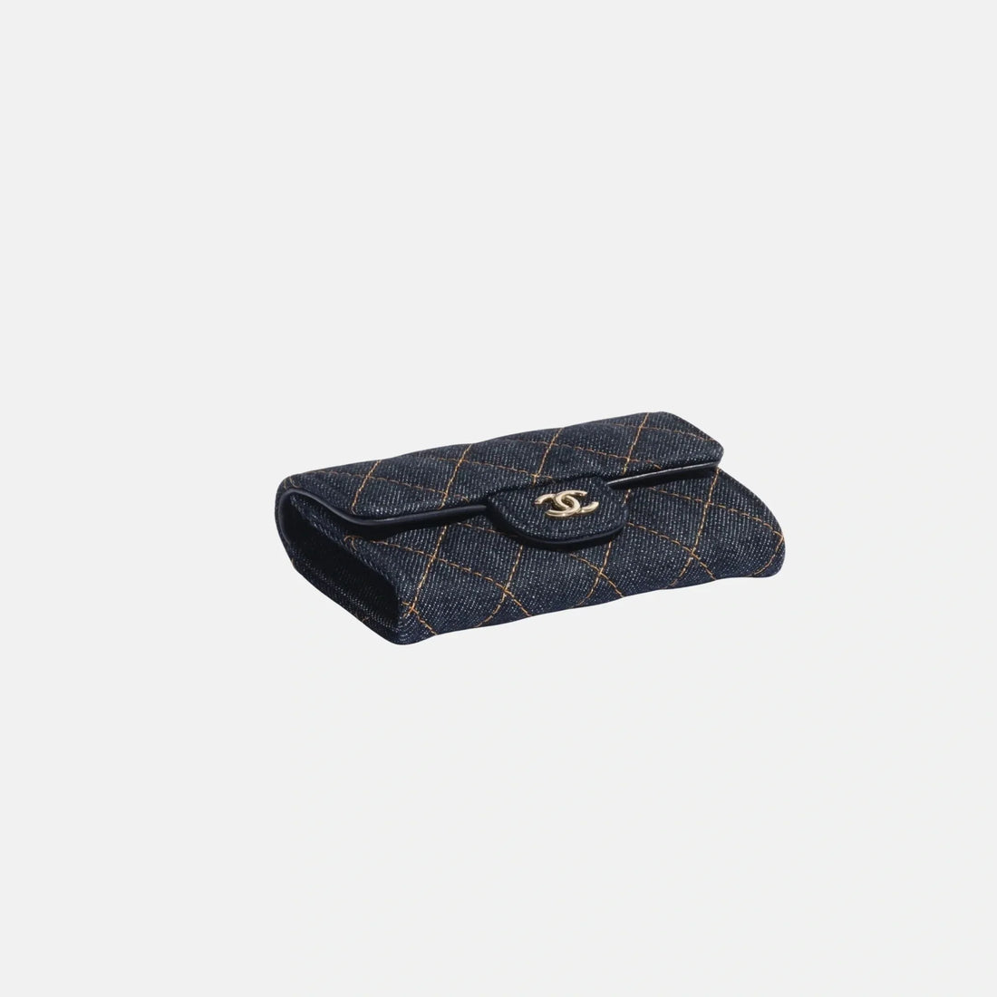 Classic Card Holder in Denim and Gold Metal