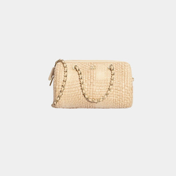 Classic Clutch With Chain Braided Raffia & Gold Tone Metal