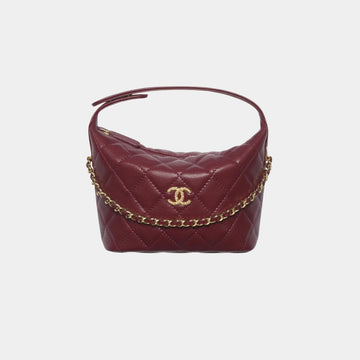 Classic Clutch With Chain Shiny Grained Calfskin Strass & Gold Tone Metal