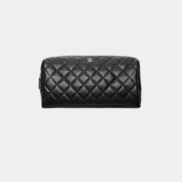 Classic Large Zipped Case Grained Shiny Calfskin & Gold Tone Metal