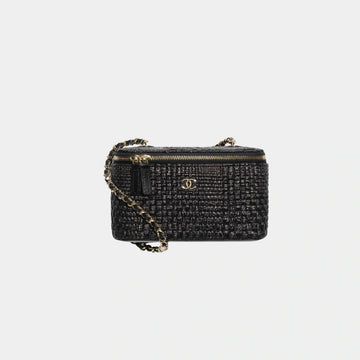 Classic Long Vanity With Chain Braided Raffia & Gold Tone Metal