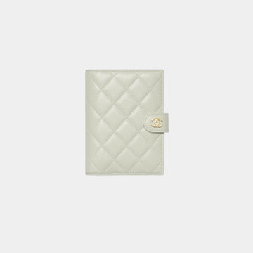 Classic Passport Holder Grained Shiny Calfskin & Gold Tone Metal