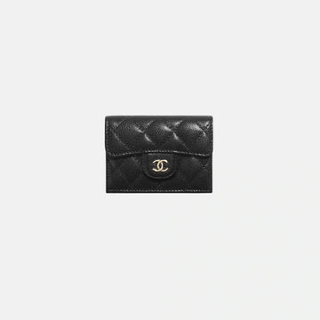 Classic Small Flap Wallet in Grained Shiny Calfskin and Gold Tone