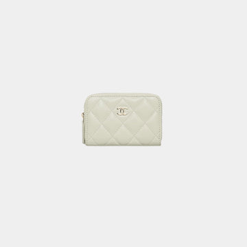 Classic Zipped Coin Purse Grained Calfskin & Metal