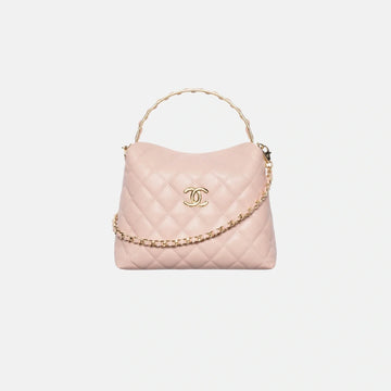 Clutch with Chain in Grained Shiny Calfskin and Gold Tone