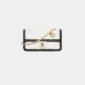 Clutch With Chain Lambskin Braided Calfskin & Gold Tone Metal