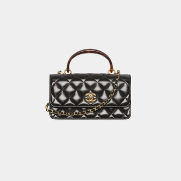 Clutch With Chain Lambskin Tortoise-Shell Effect Plexi & Gold Tone Metal