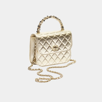 Clutch With Chain Metallic Lambskin & Imitation Pearls