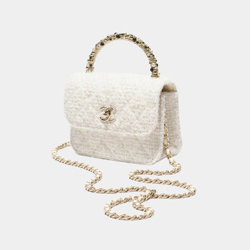 Clutch with Chain Tweed, Pearls & Gold-Tone Metal