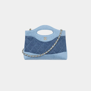 Clutch With Chain Washed Demin & Gold Tone Metal