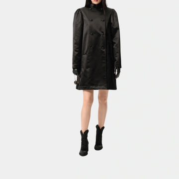 Coat in Black Cotton & Silk Satin