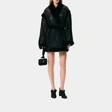 Coat in Crocheted Guipure Embroidered with Sequins