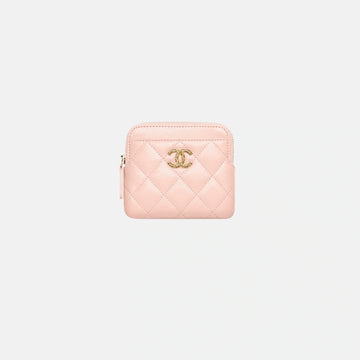 Coin Purse in Shiny Grained Calfskin Strass and Gold Tone Metal