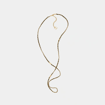 Gold Metal and Black Lambskin Long Chain Necklace