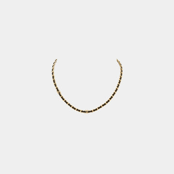 Gold Metal Necklace with Black Lambskin Detail