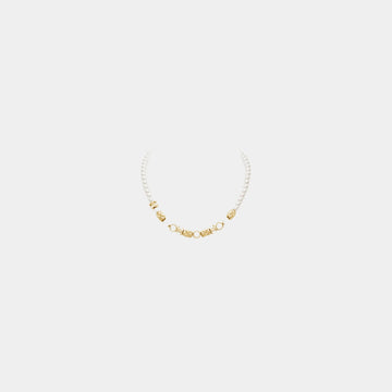 Gold Metal Pearl Necklace with Diamantes