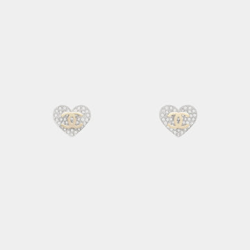 Heart Clip On Stud Earrings in Gold & Silver Metal with Crystal