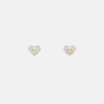 Heart Shaped Stud Earrings in Metal and Diamantes
