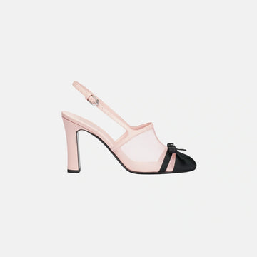 Heeled Slingbacks in Mesh and Grosgrain Light Pink