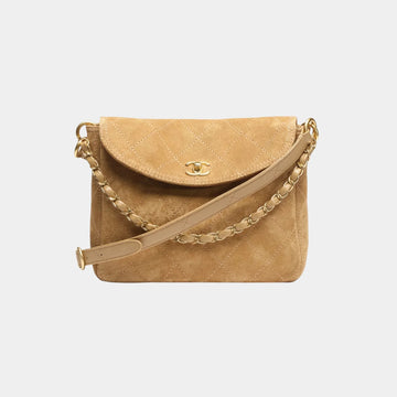 Hobo Handbag in Suede Calfskin & Gold Metal