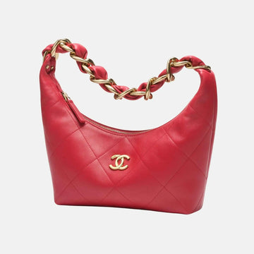 Hobo Handbag Shiny Calfskin Gold Tone Metal