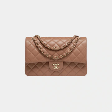 Large Classic Handbag Grained Calfskin & Gold Tone Metal Brown