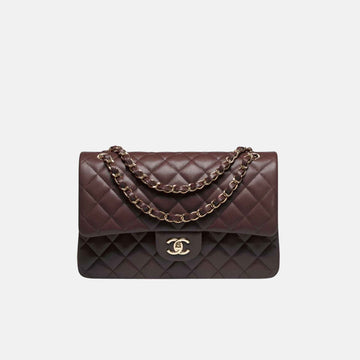 Large Classic Handbag In Grained Shiny Calfskin And Gold Tone
